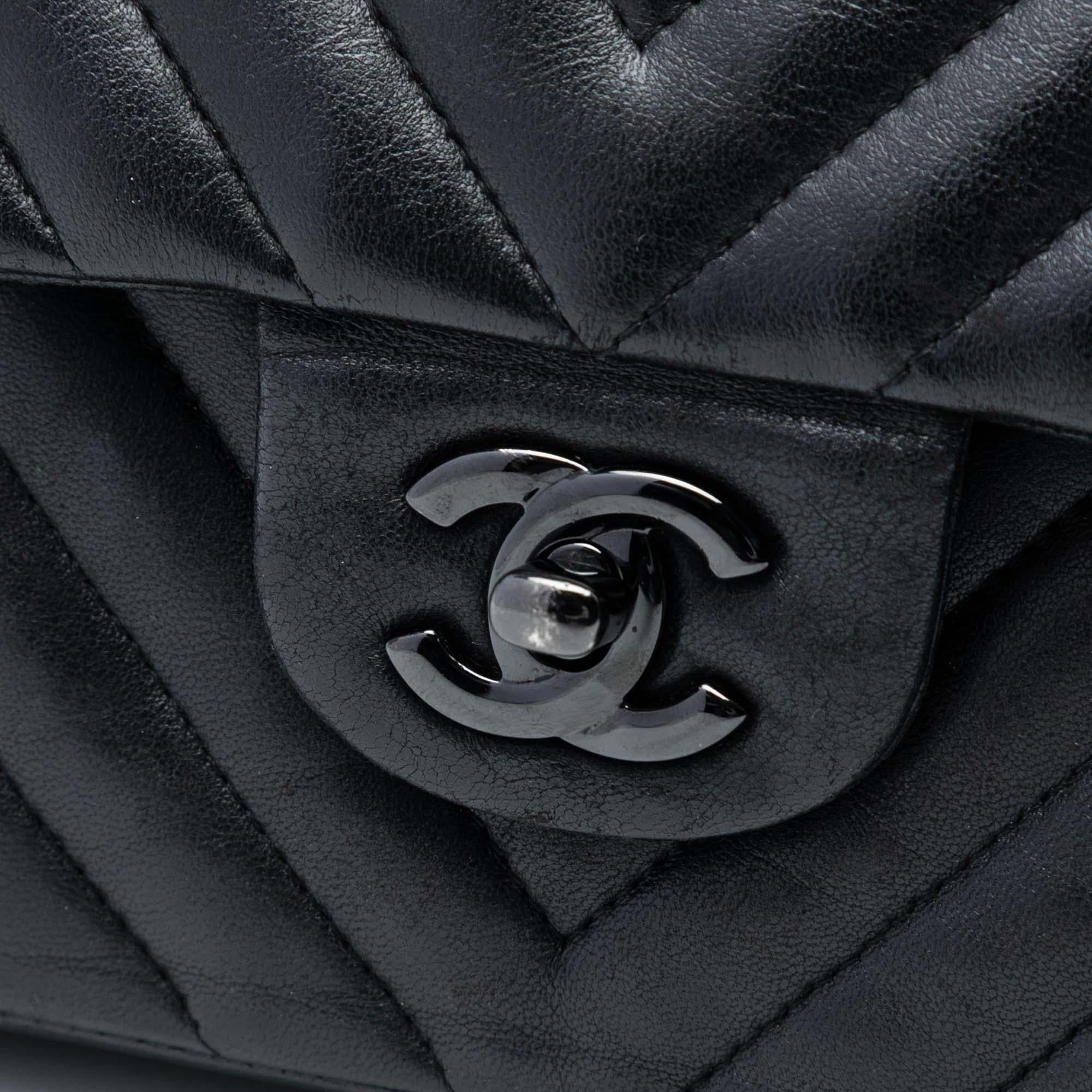 Chanel Medium Classic Chevron Lambskin So Black Double Flap