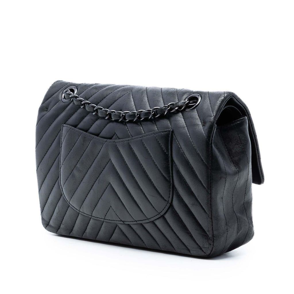 Chanel Medium Classic Chevron Lambskin So Black Double Flap