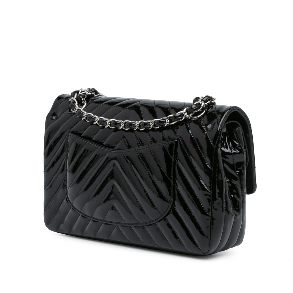 Chanel Medium Classic Chevron Patent Double Flap (SHG-Jqfuoq)