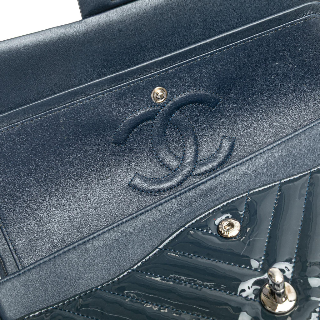 Chanel Medium Classic Chevron Patent Double Flap
