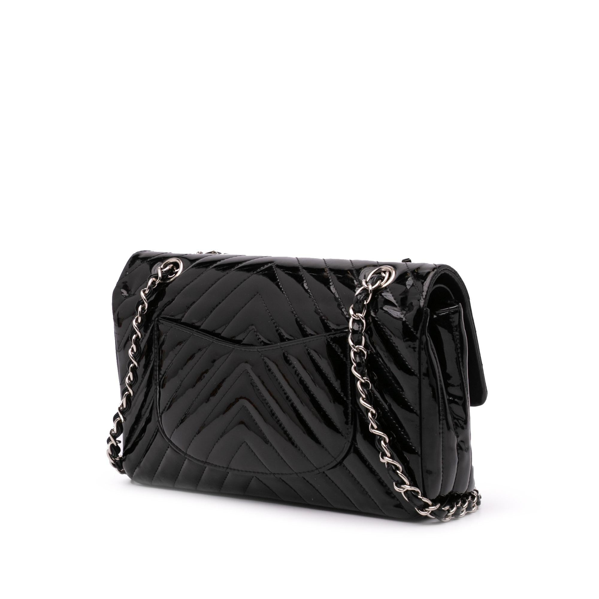 Chanel Medium Classic Chevron Patent Double Flap