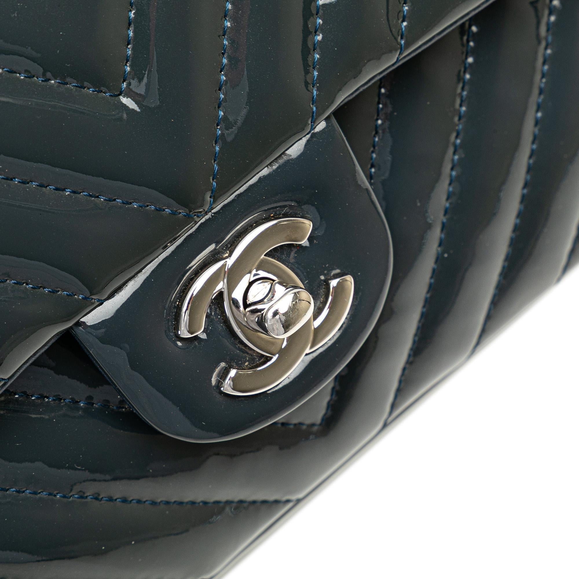 Chanel Medium Classic Chevron Patent Double Flap