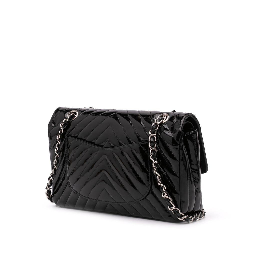 Chanel Medium Classic Chevron Patent Double Flap