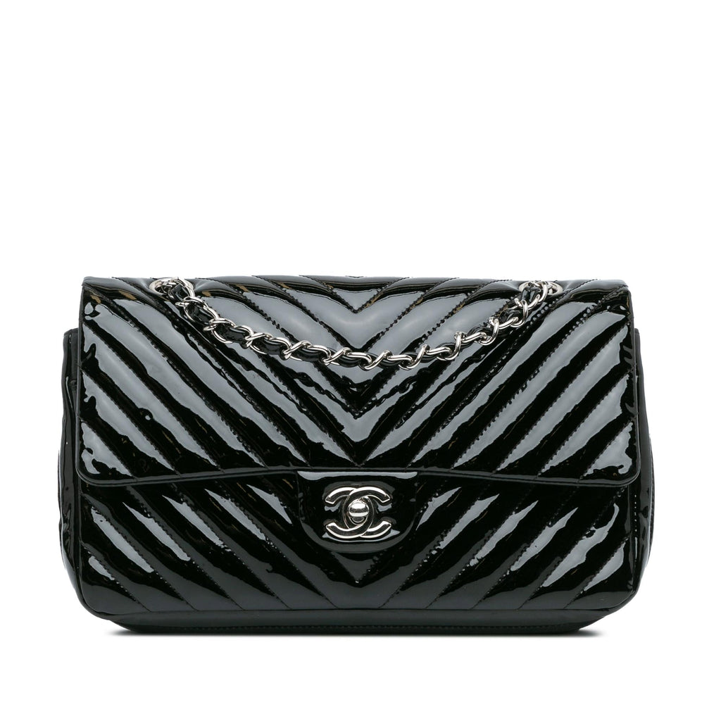 Chanel Medium Classic Chevron Patent Double Flap
