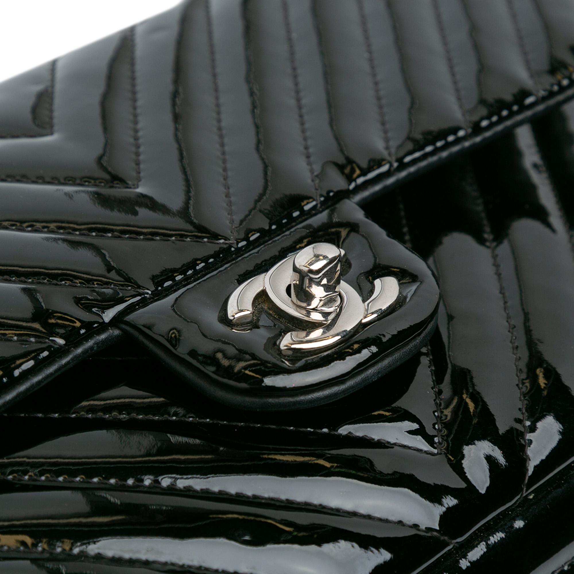 Chanel Medium Classic Chevron Patent Double Flap