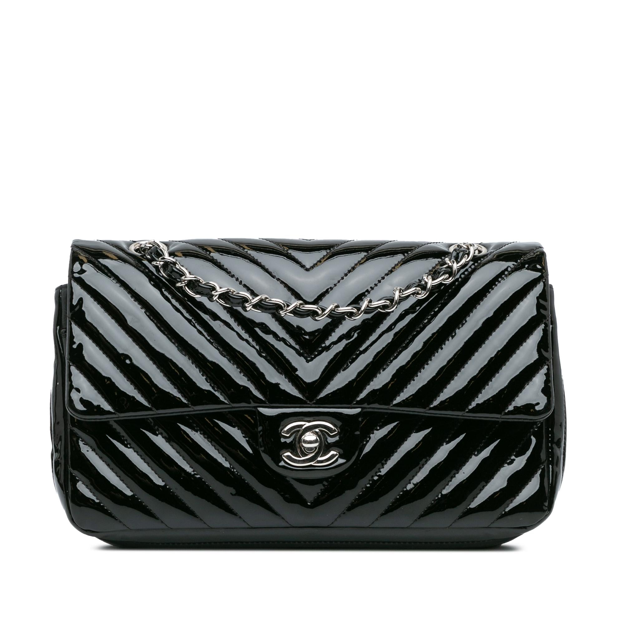 Chanel Medium Classic Chevron Patent Double Flap
