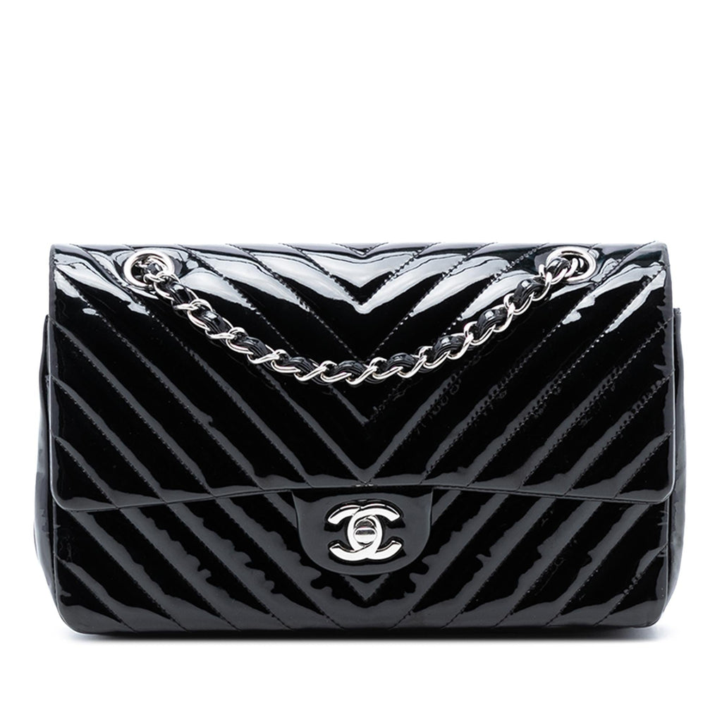 Chanel Medium Classic Chevron Patent Double Flap
