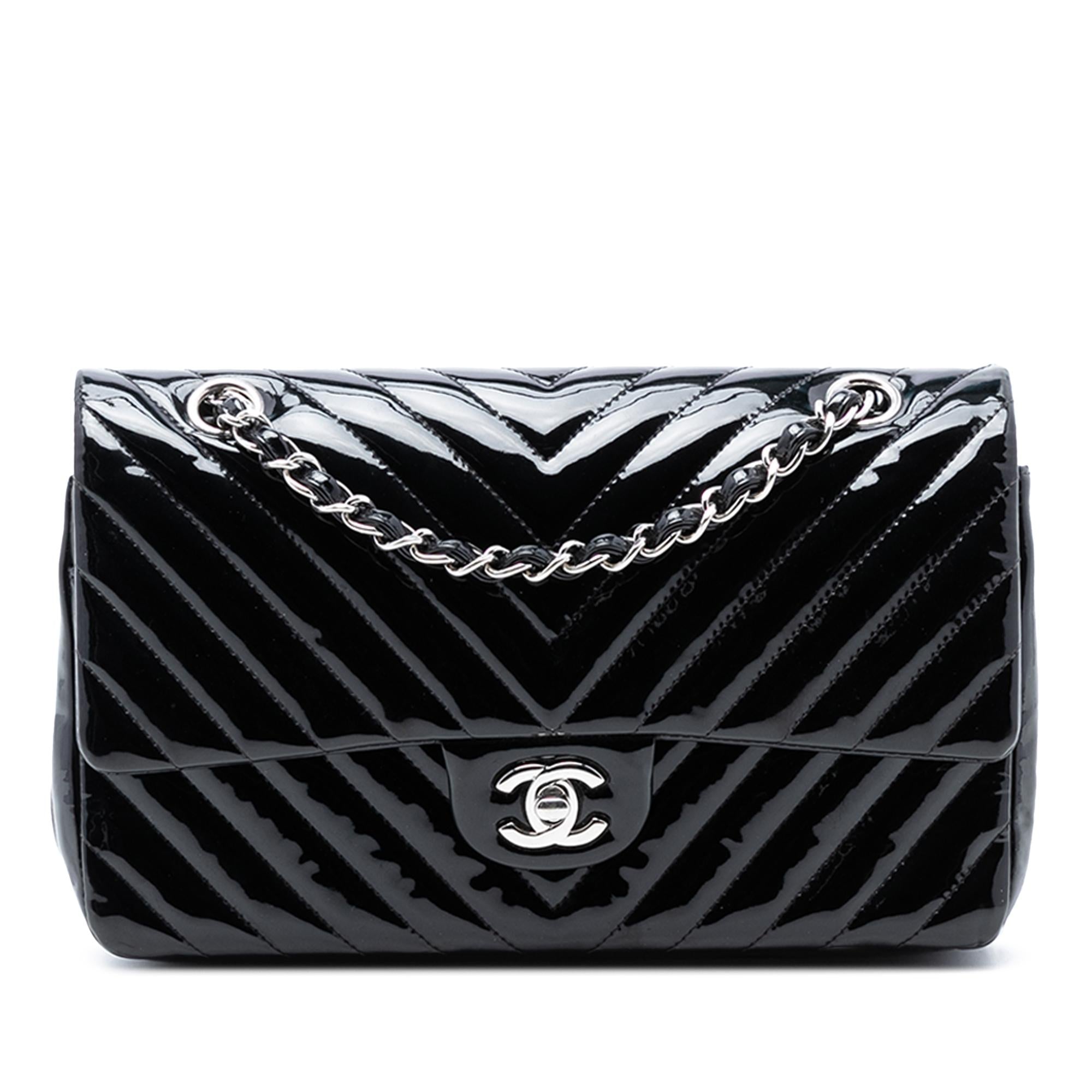Chanel Medium Classic Chevron Patent Double Flap