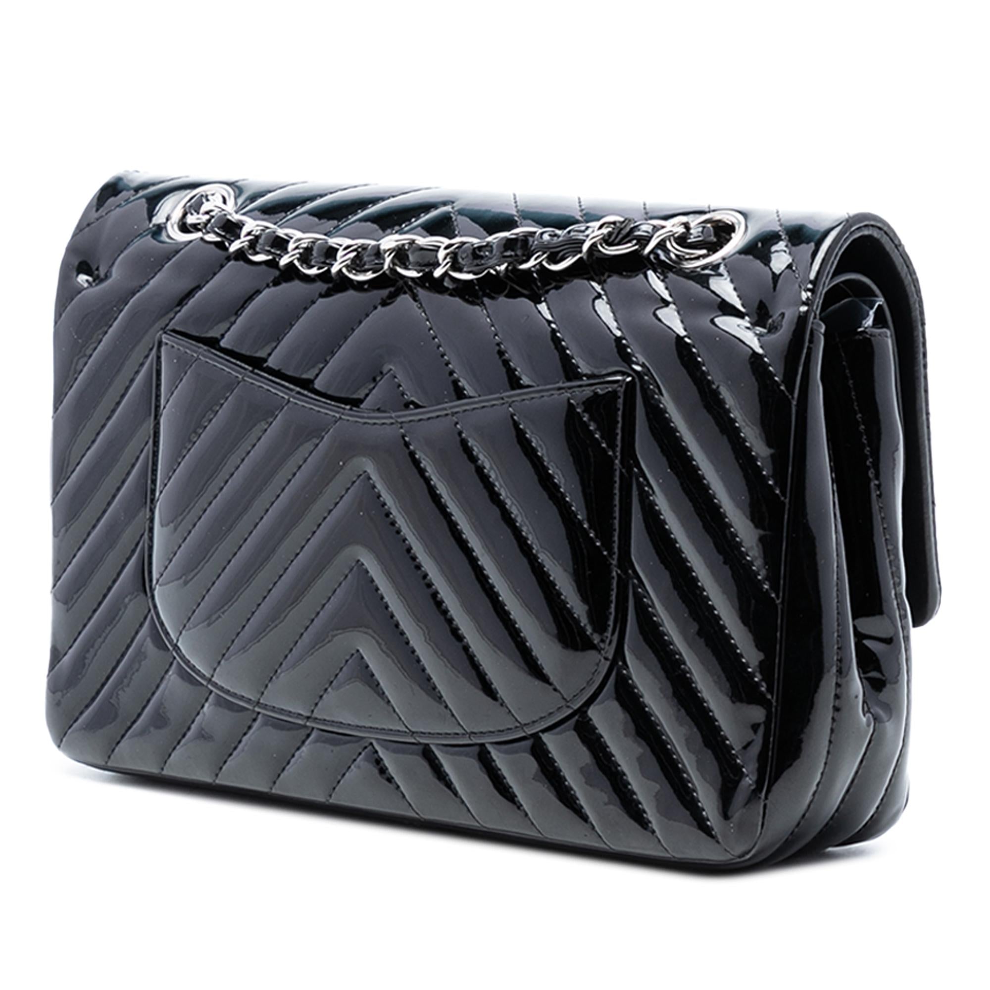 Chanel Medium Classic Chevron Patent Double Flap