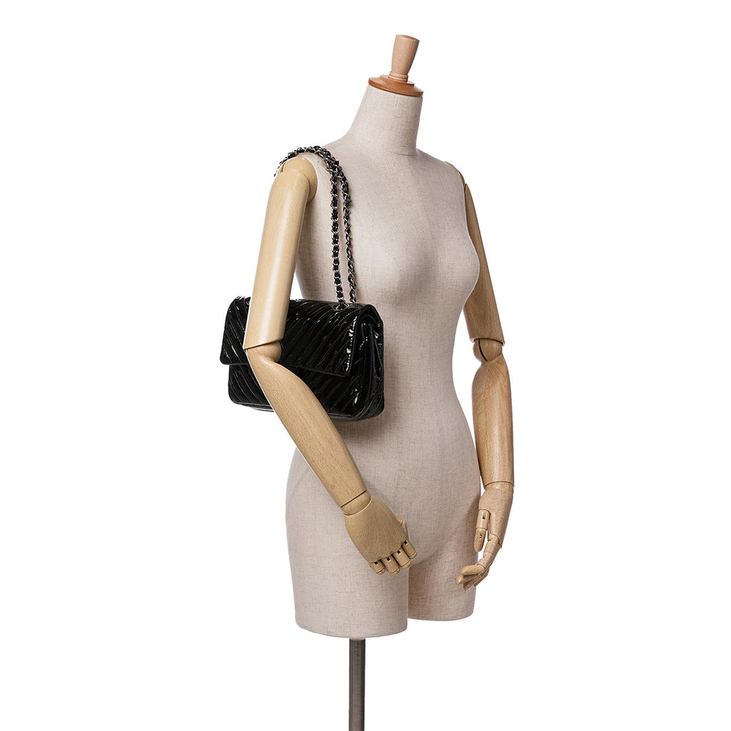Chanel Medium Classic Chevron Patent Double Flap