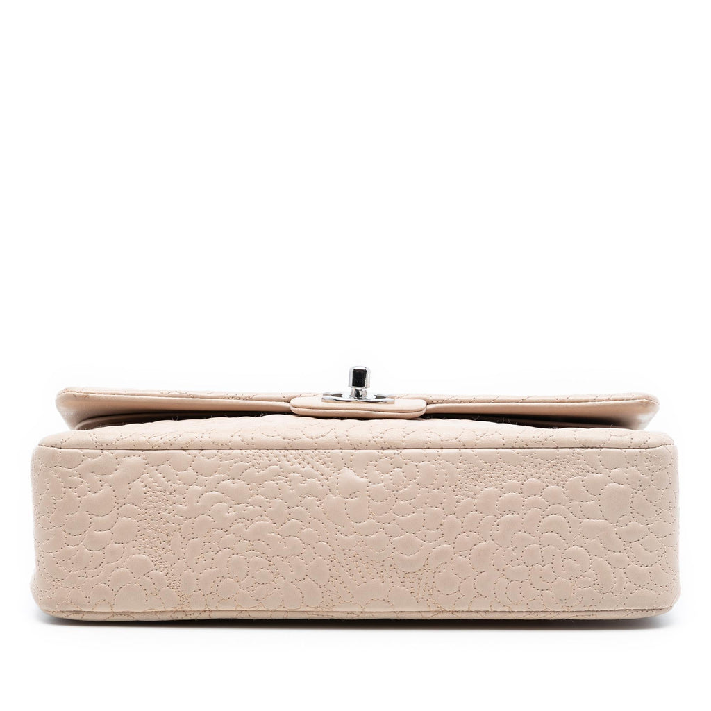 Chanel Medium Classic Lambskin Camellia Stitched Double Flap