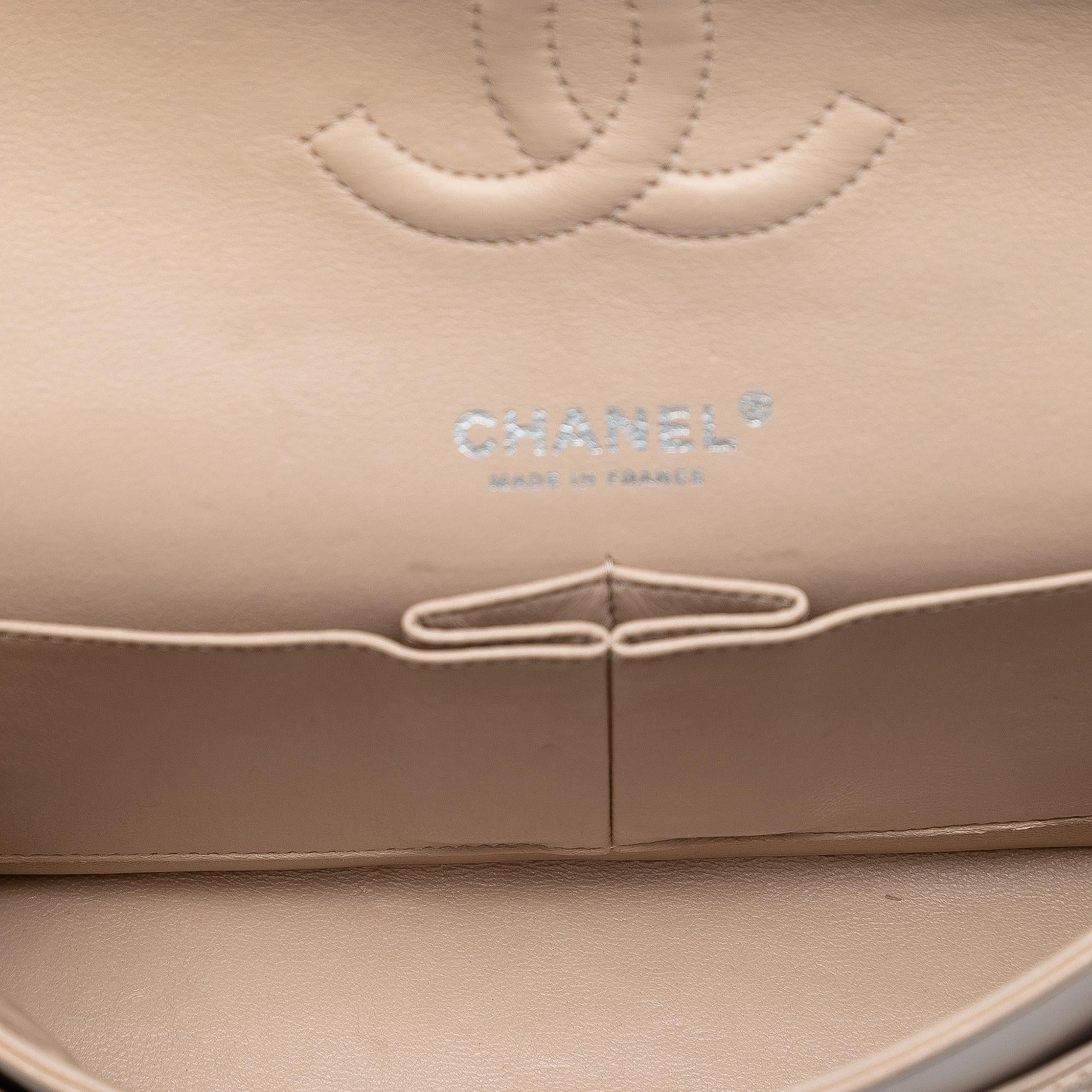 Chanel Medium Classic Lambskin Camellia Stitched Double Flap