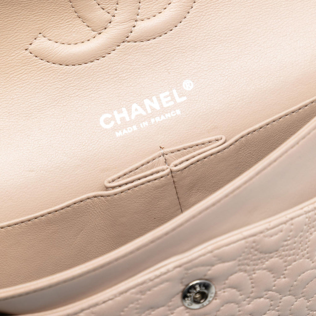 Chanel Medium Classic Lambskin Camellia Stitched Double Flap