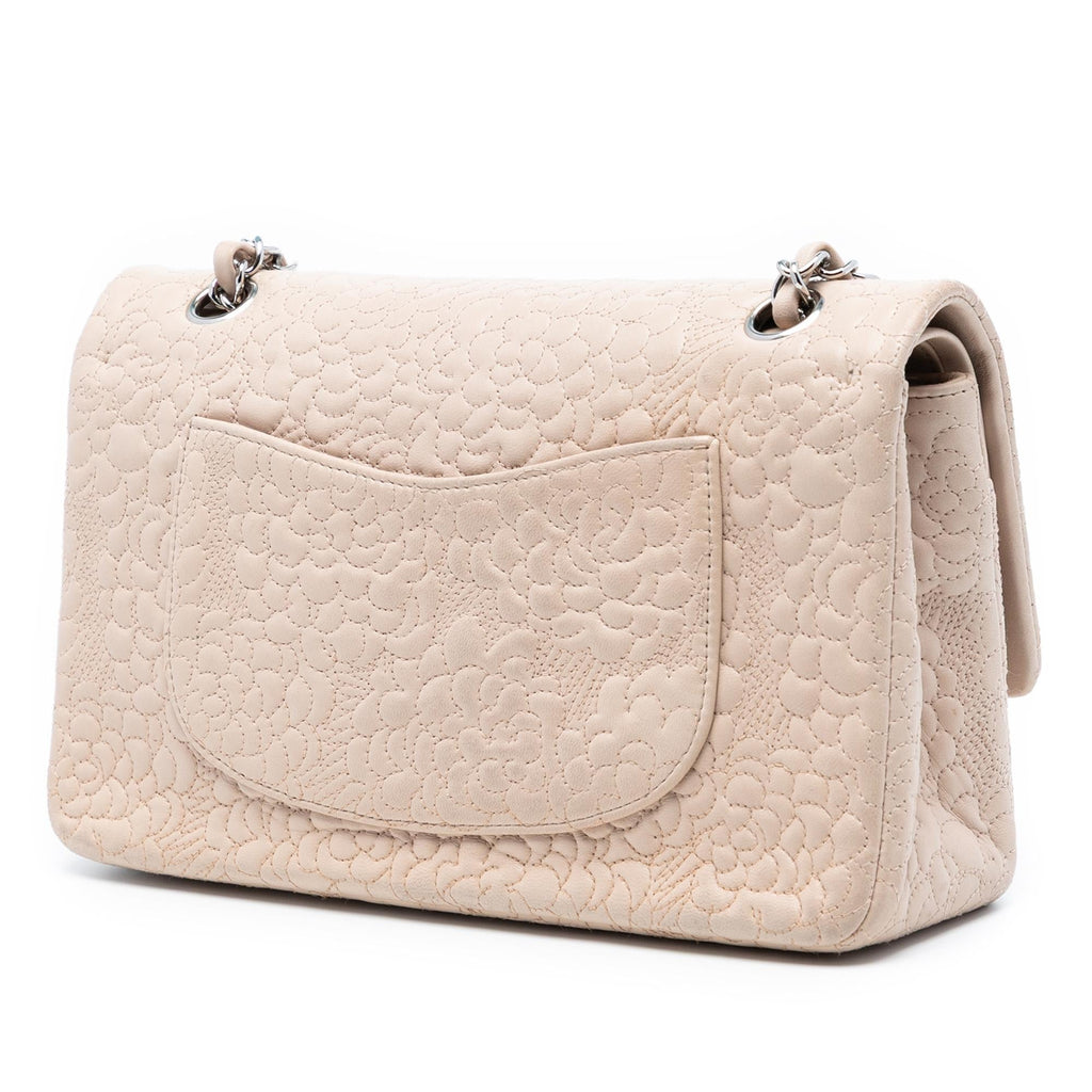 Chanel Medium Classic Lambskin Camellia Stitched Double Flap