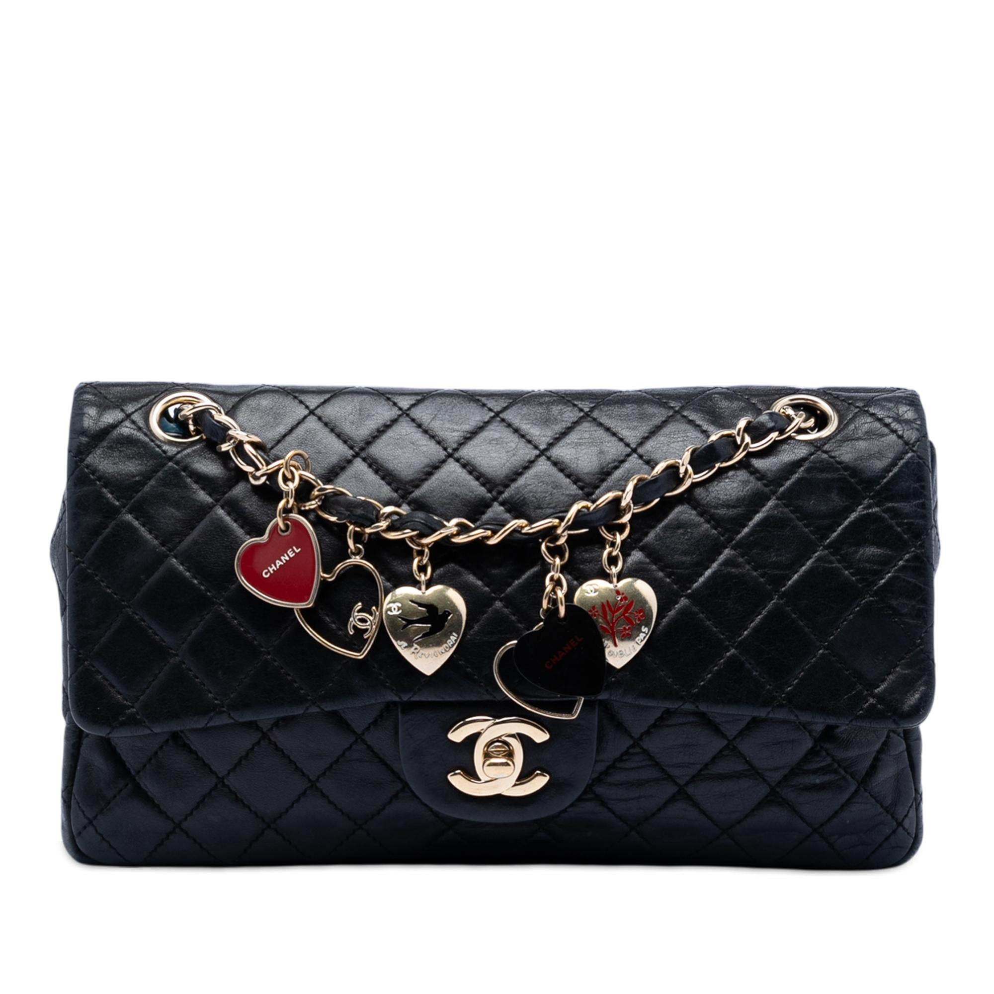 Chanel Medium Classic Lambskin Valentines Heart Charms Single Flap