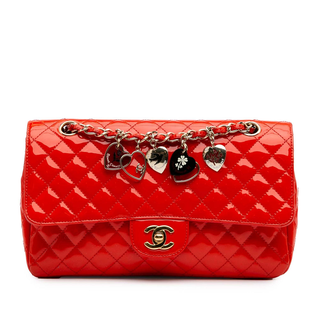 Chanel Medium Classic Patent Valentines Heart Charms Single Flap