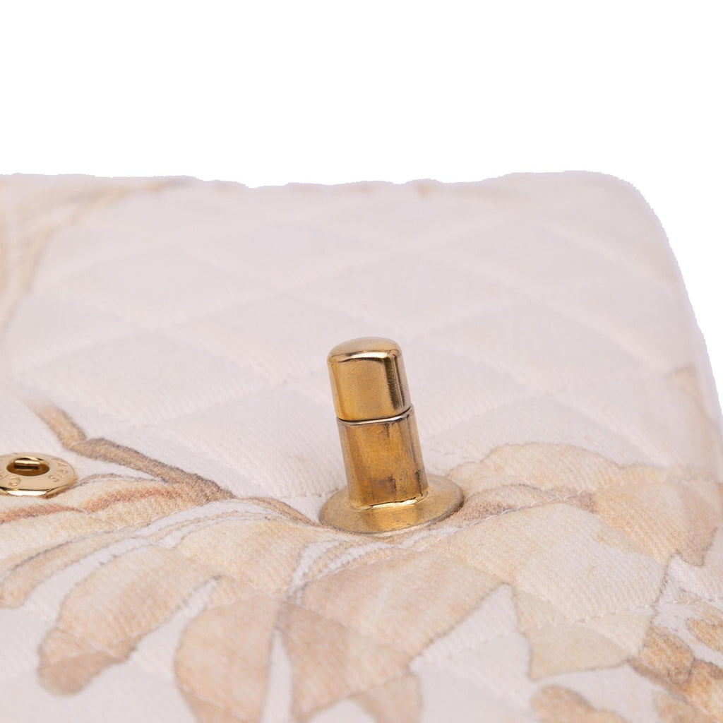 Chanel Medium Classic Printed Denim Floral Double Flap