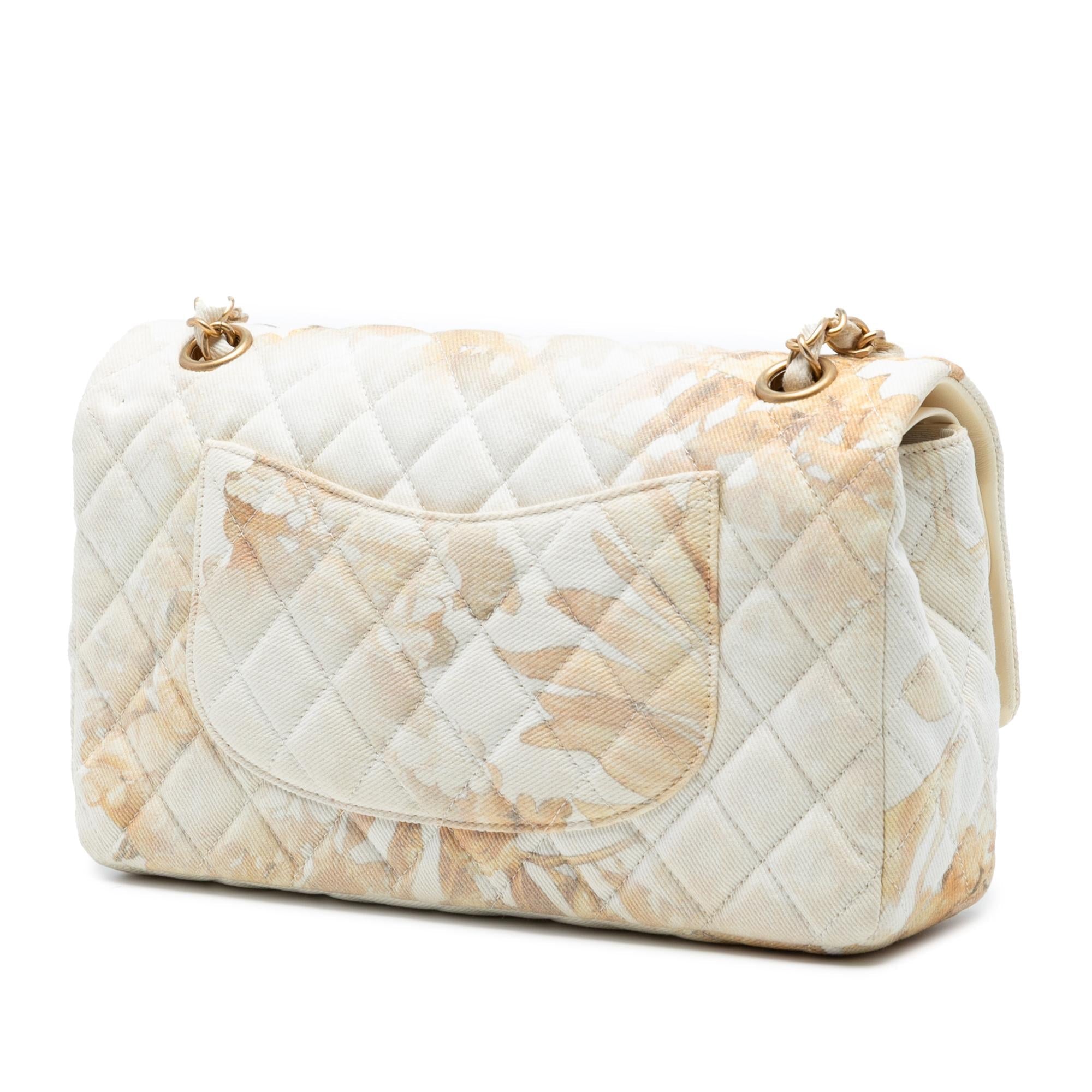 Chanel Medium Classic Printed Denim Floral Double Flap