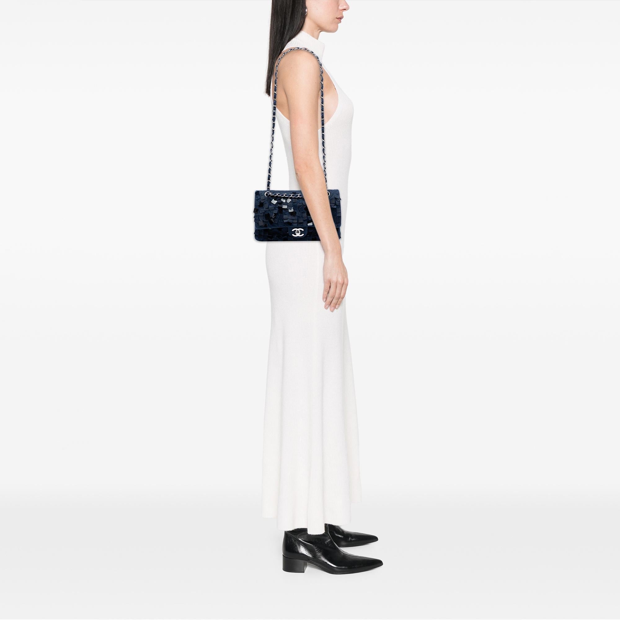 Chanel Medium Classic Satin Paillette Embellished Double Flap