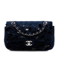 Chanel Medium Classic Satin Paillette Embellished Double Flap