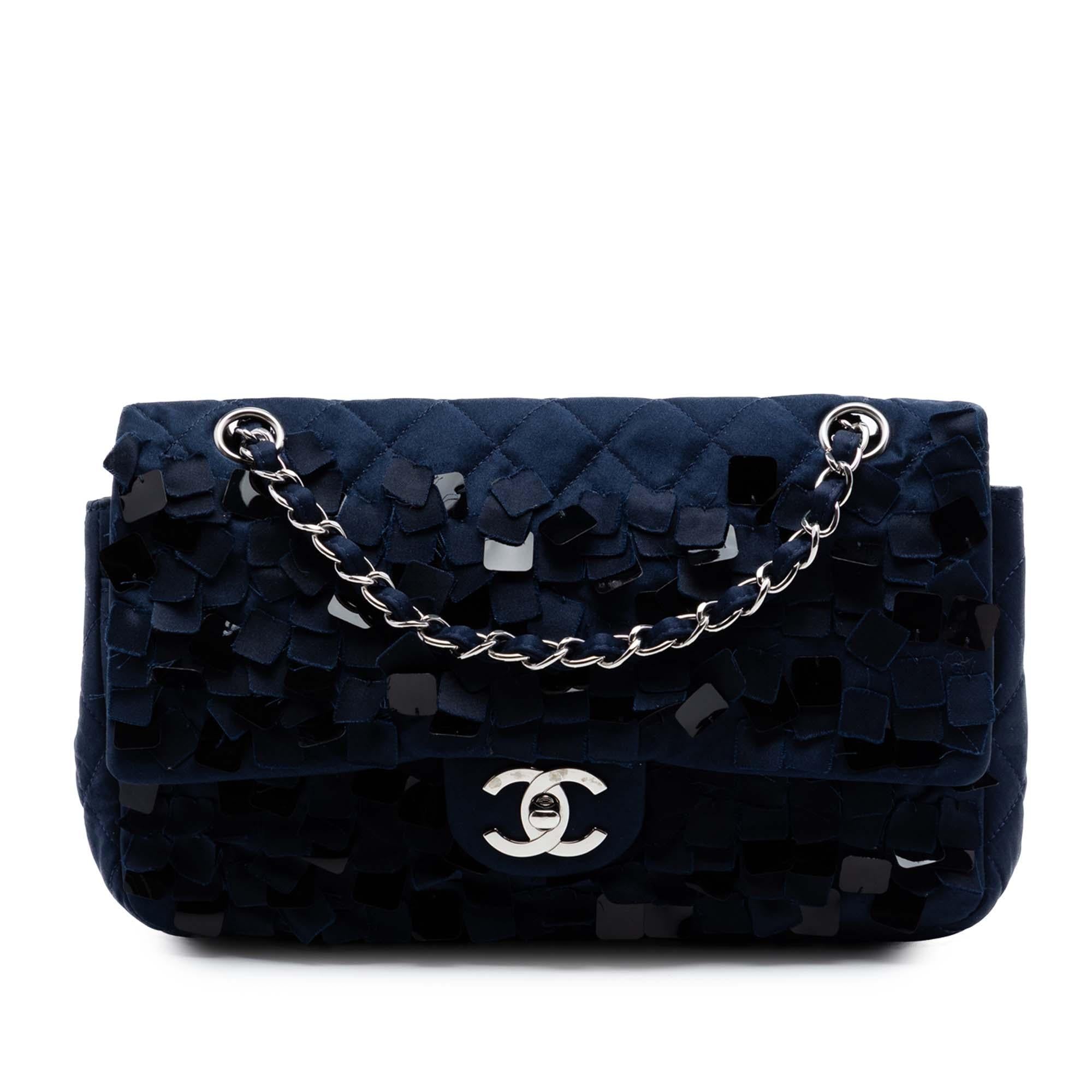 Chanel Medium Classic Satin Paillette Embellished Double Flap