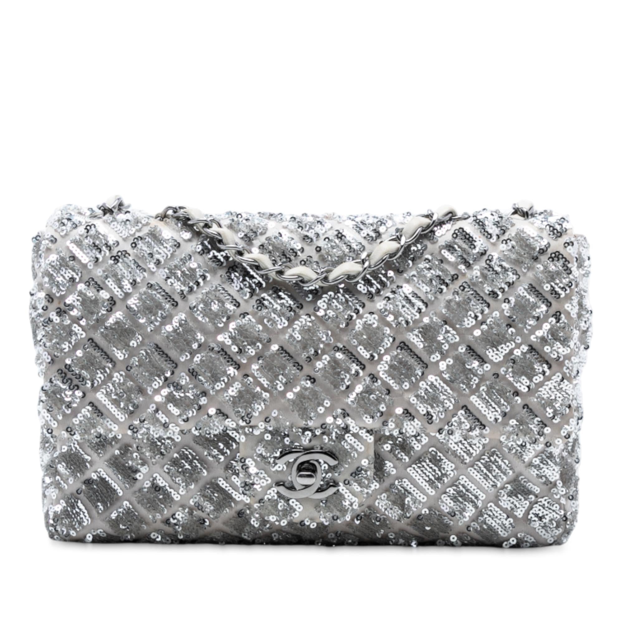Chanel Medium Classic Satin and Sequin Single Flap