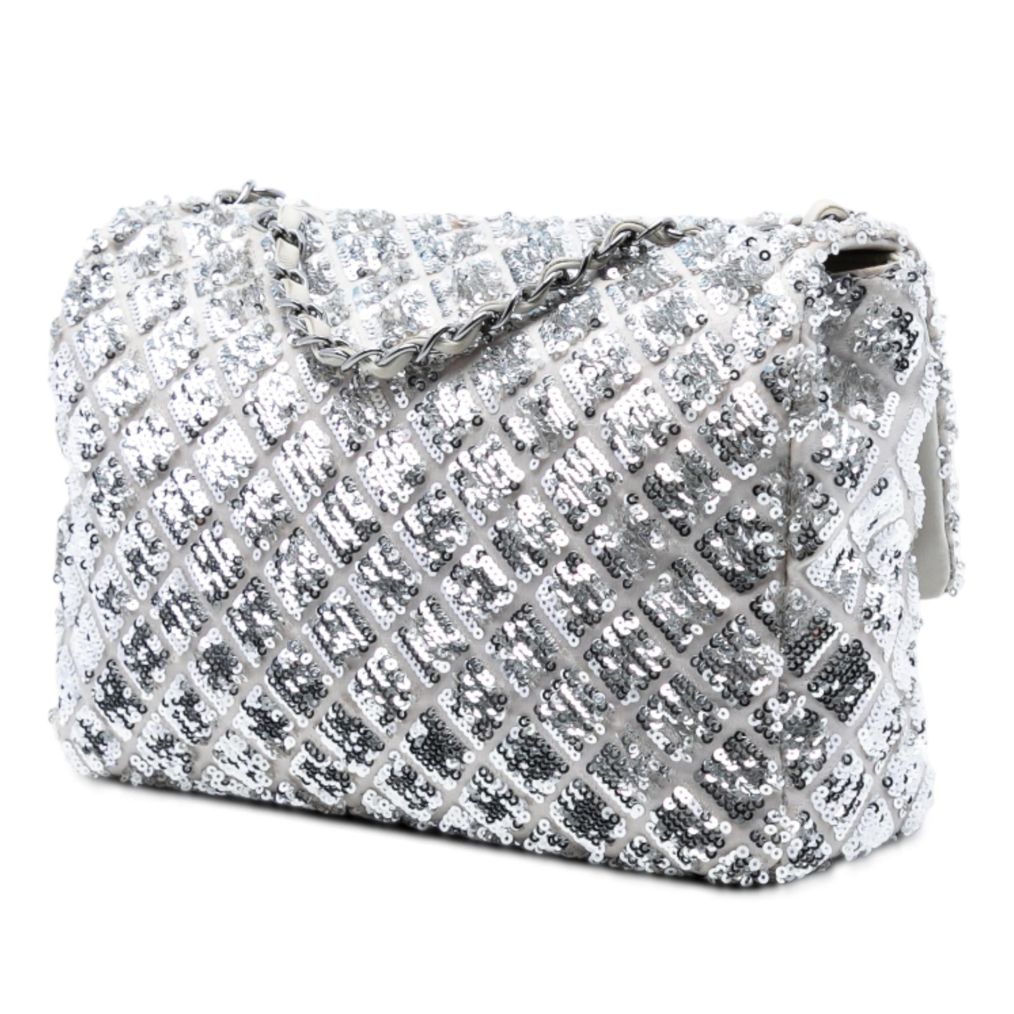 Chanel Medium Classic Satin and Sequin Single Flap