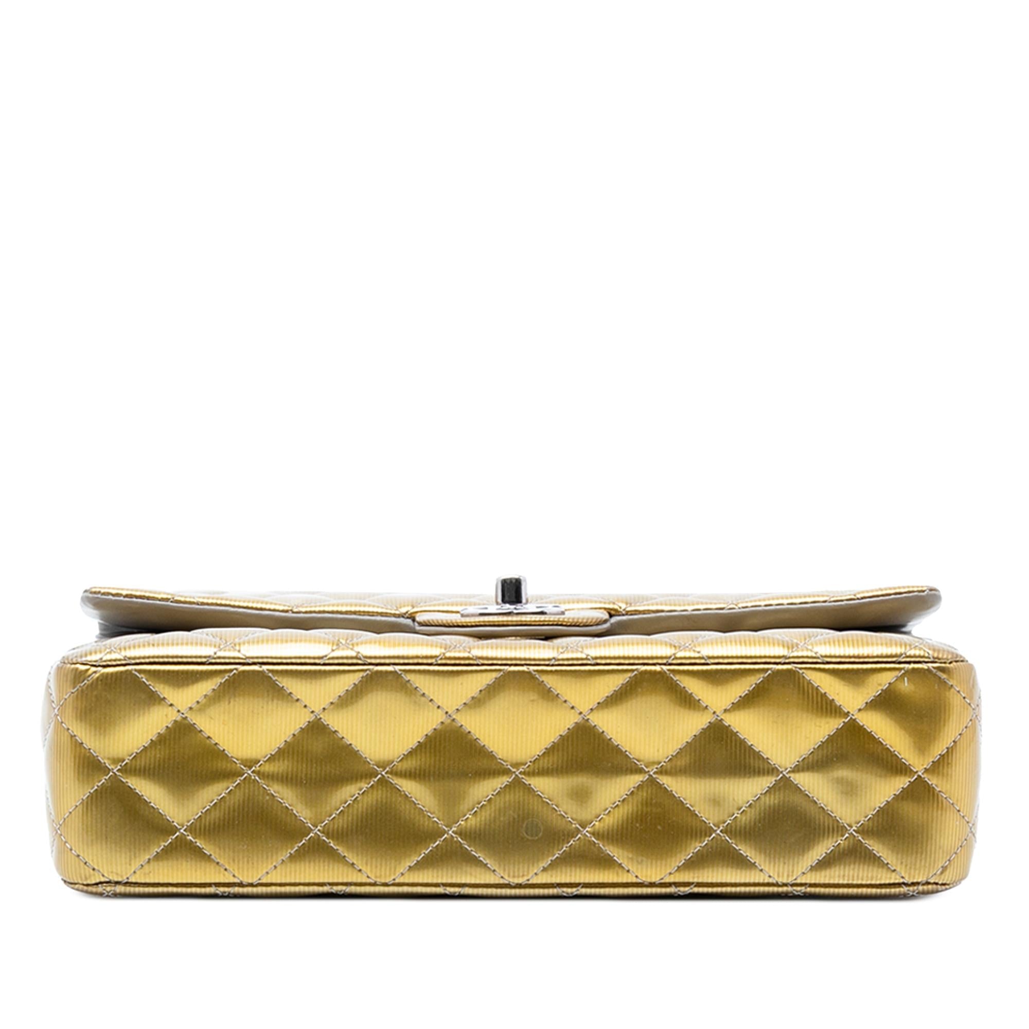 Chanel Medium Classic Striated Patent Double Flap
