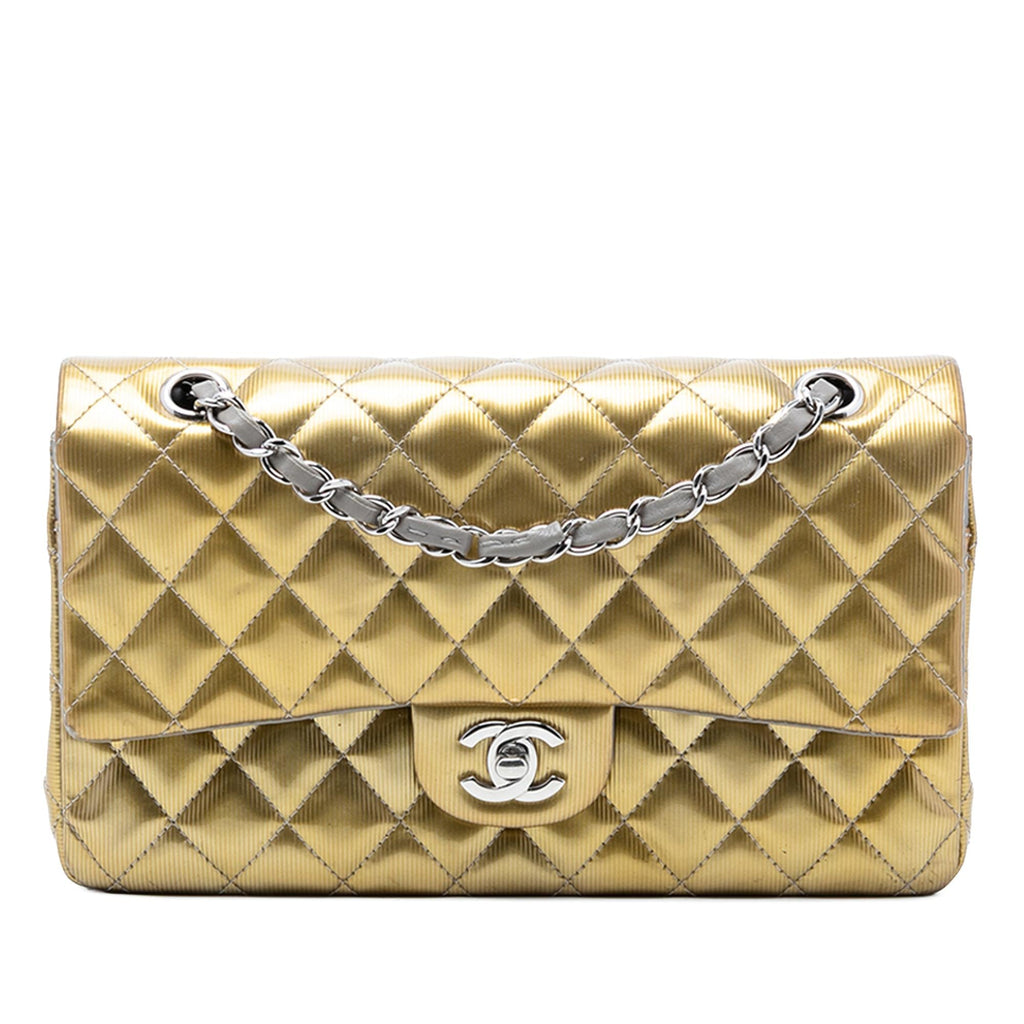 Chanel Medium Classic Striated Patent Double Flap