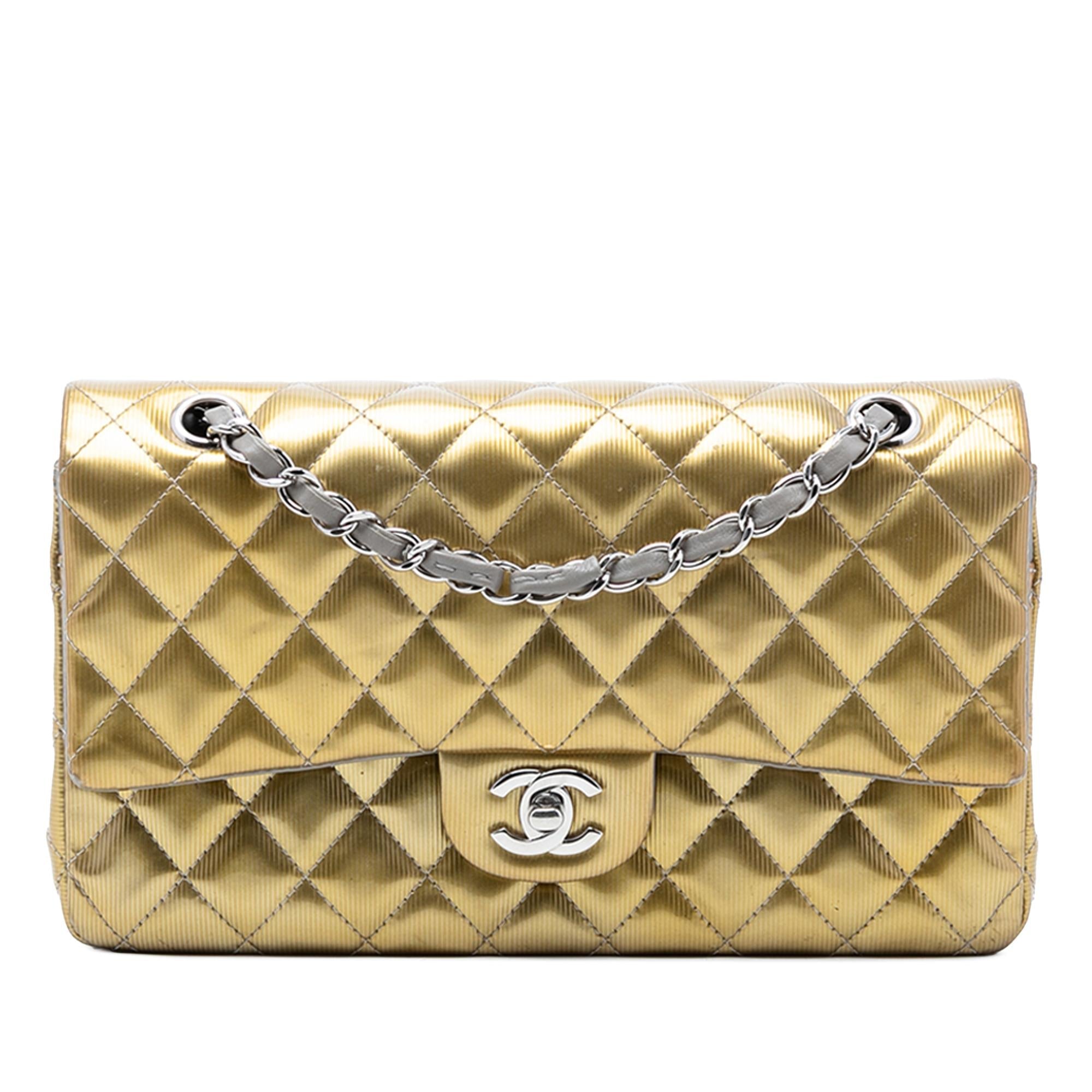 Chanel Medium Classic Striated Patent Double Flap