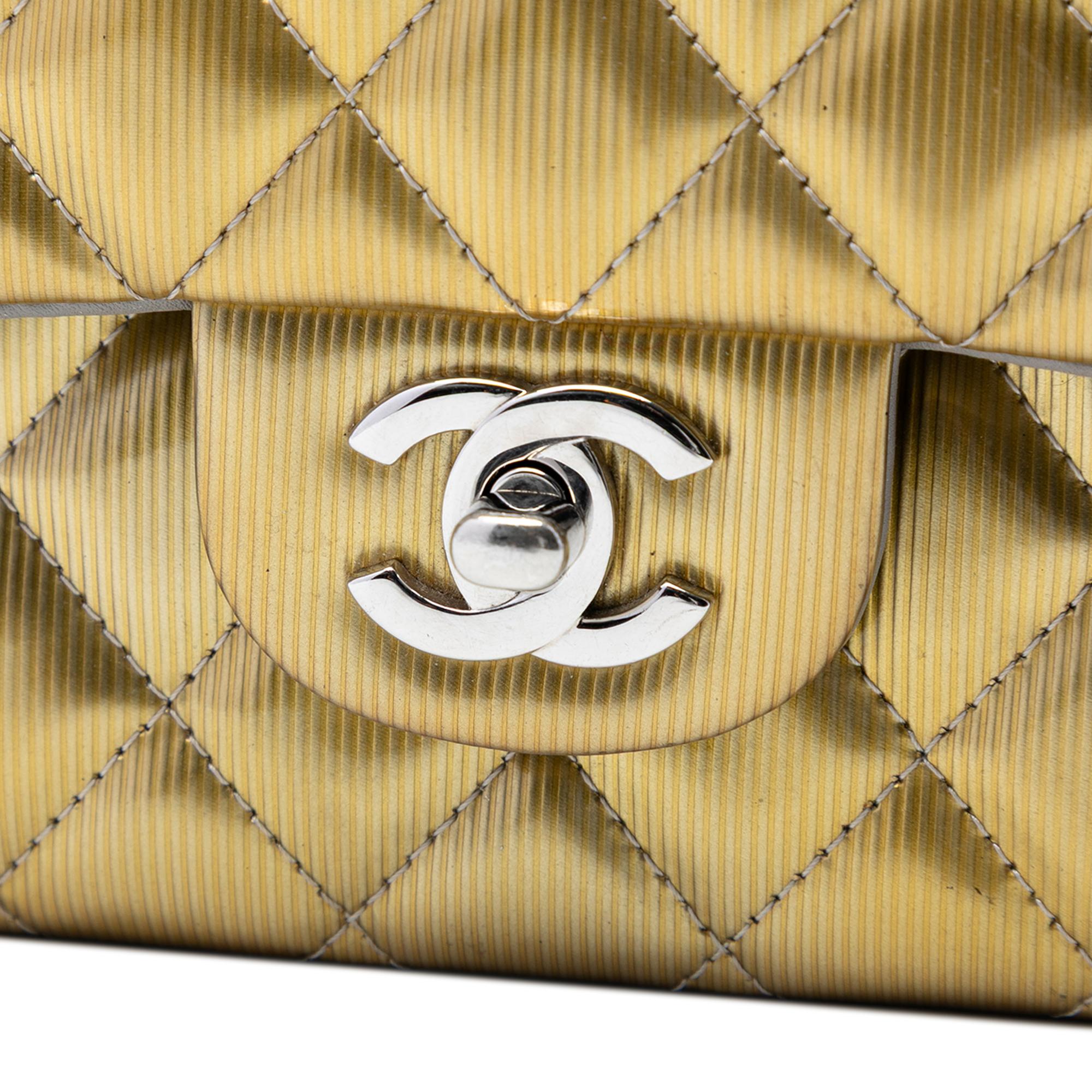 Chanel Medium Classic Striated Patent Double Flap