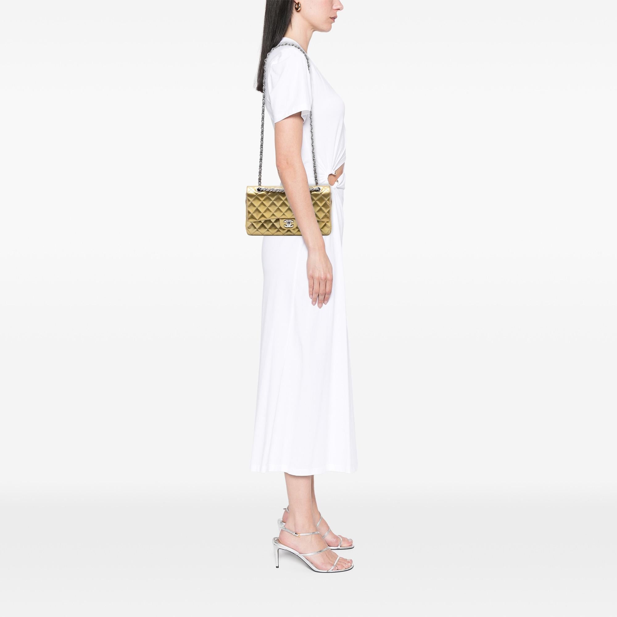 Chanel Medium Classic Striated Patent Double Flap