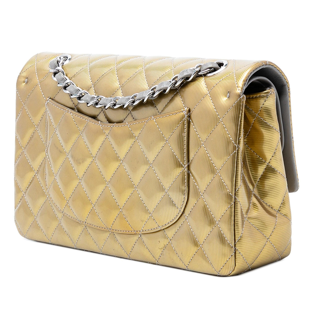 Chanel Medium Classic Striated Patent Double Flap