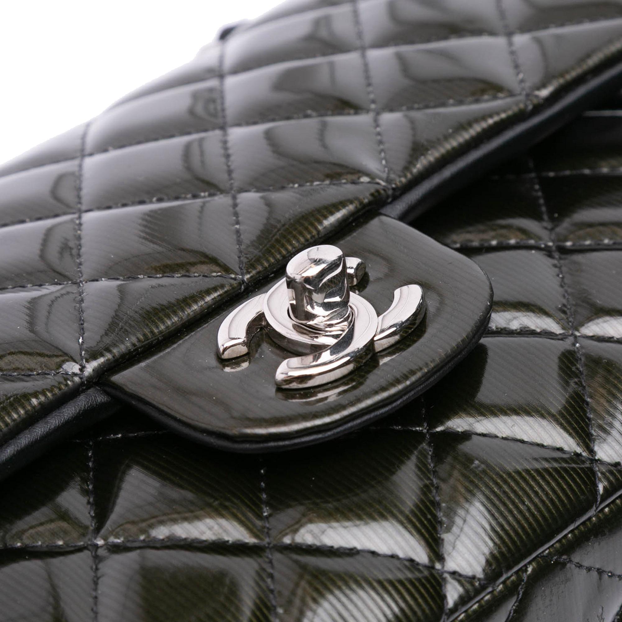 Chanel Medium Classic Striped Patent Double Flap