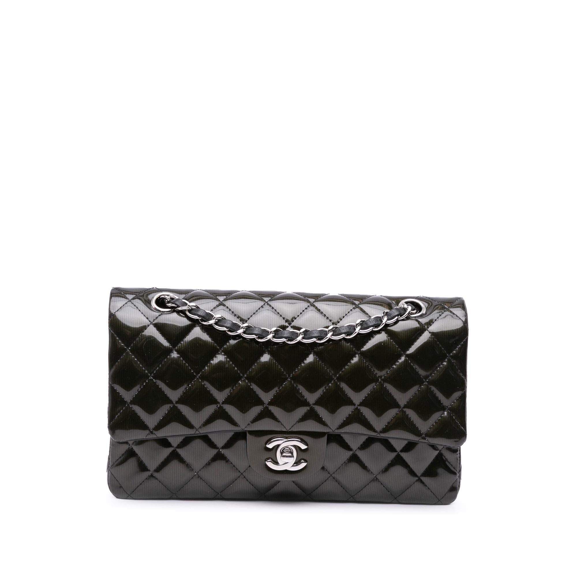 Chanel Medium Classic Striped Patent Double Flap