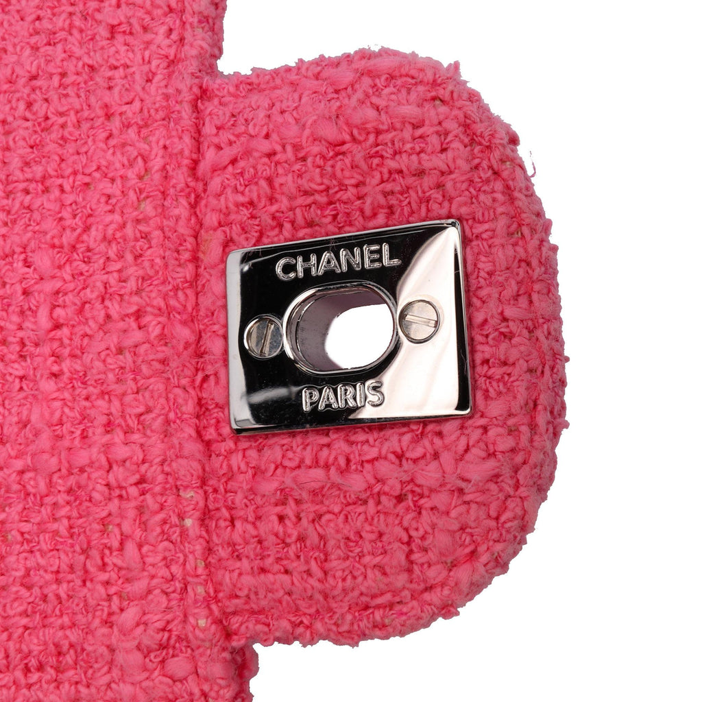 Chanel Medium Classic Tweed Beaded Flower Double Flap