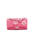 Chanel Medium Classic Tweed Beaded Flower Double Flap