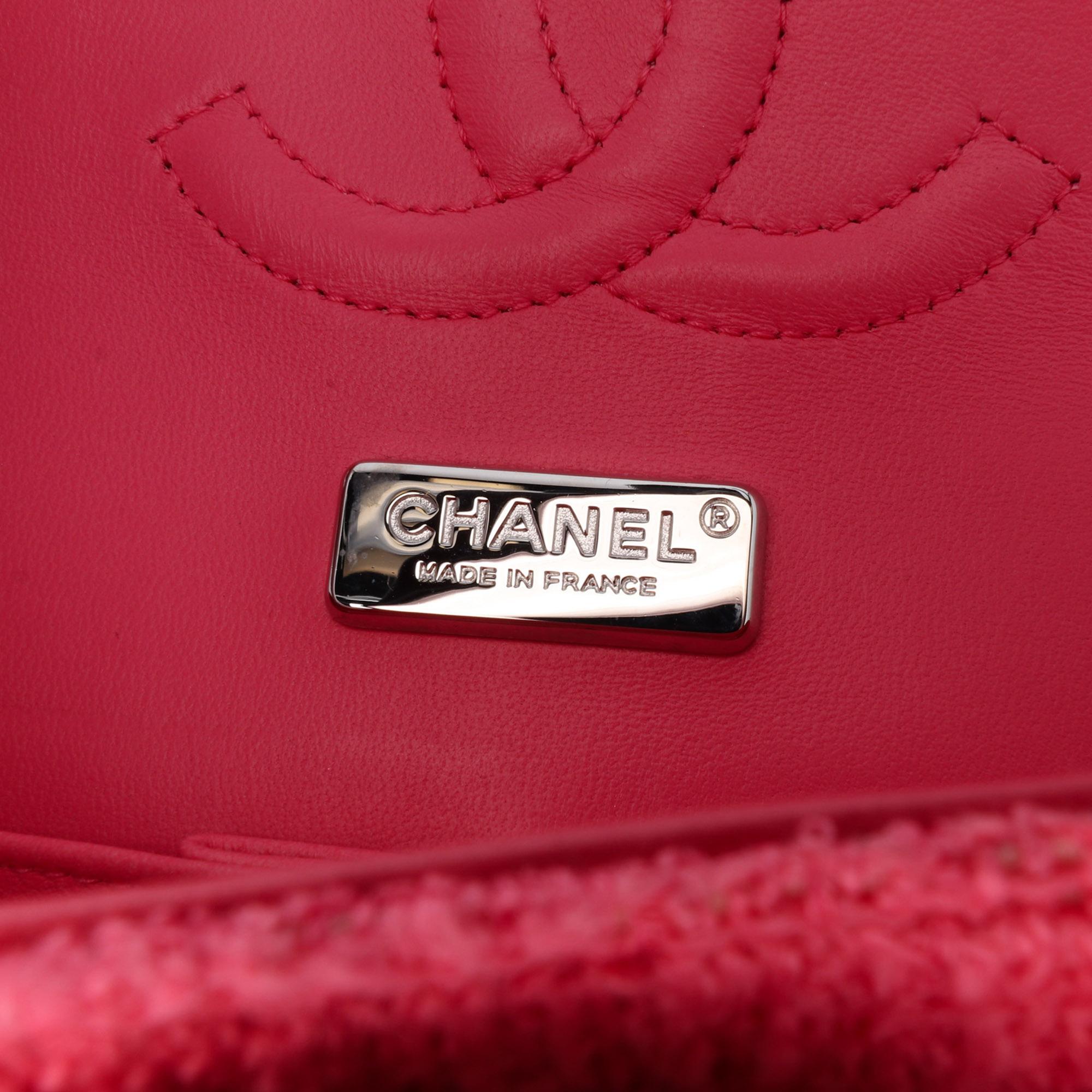 Chanel Medium Classic Tweed Beaded Flower Double Flap
