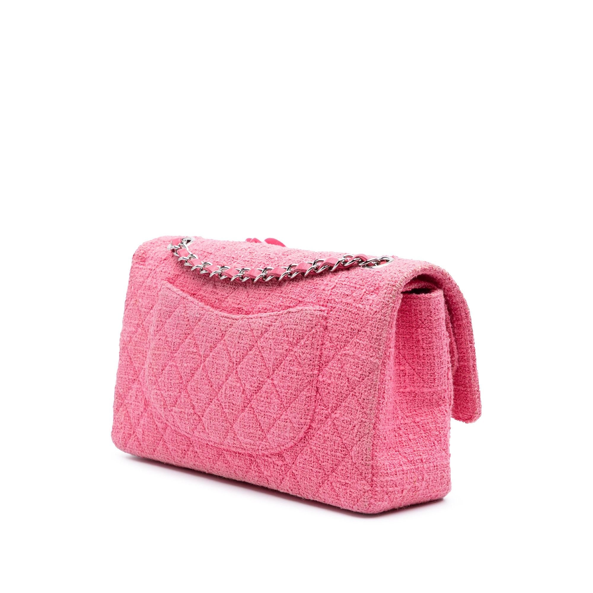 Chanel Medium Classic Tweed Beaded Flower Double Flap