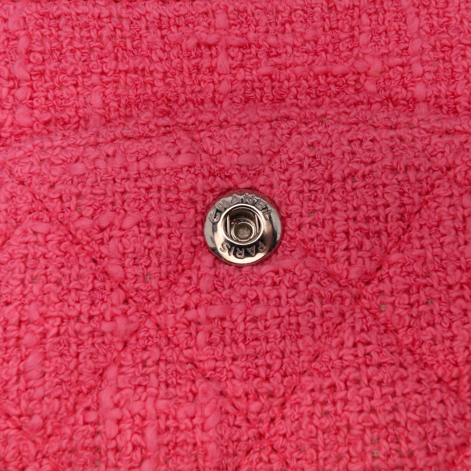 Chanel Medium Classic Tweed Beaded Flower Double Flap