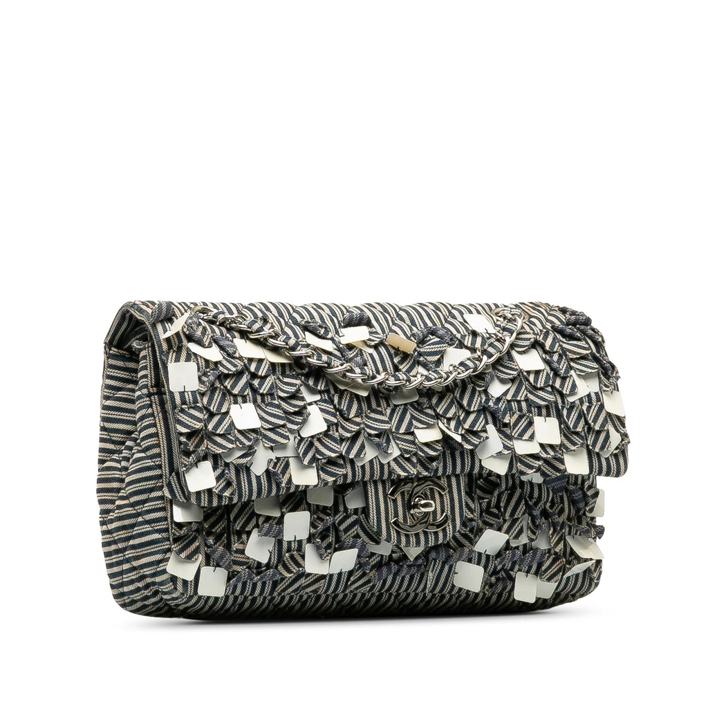 Chanel Medium Cotton Striped Double Flap (SHG-H6a1oN)