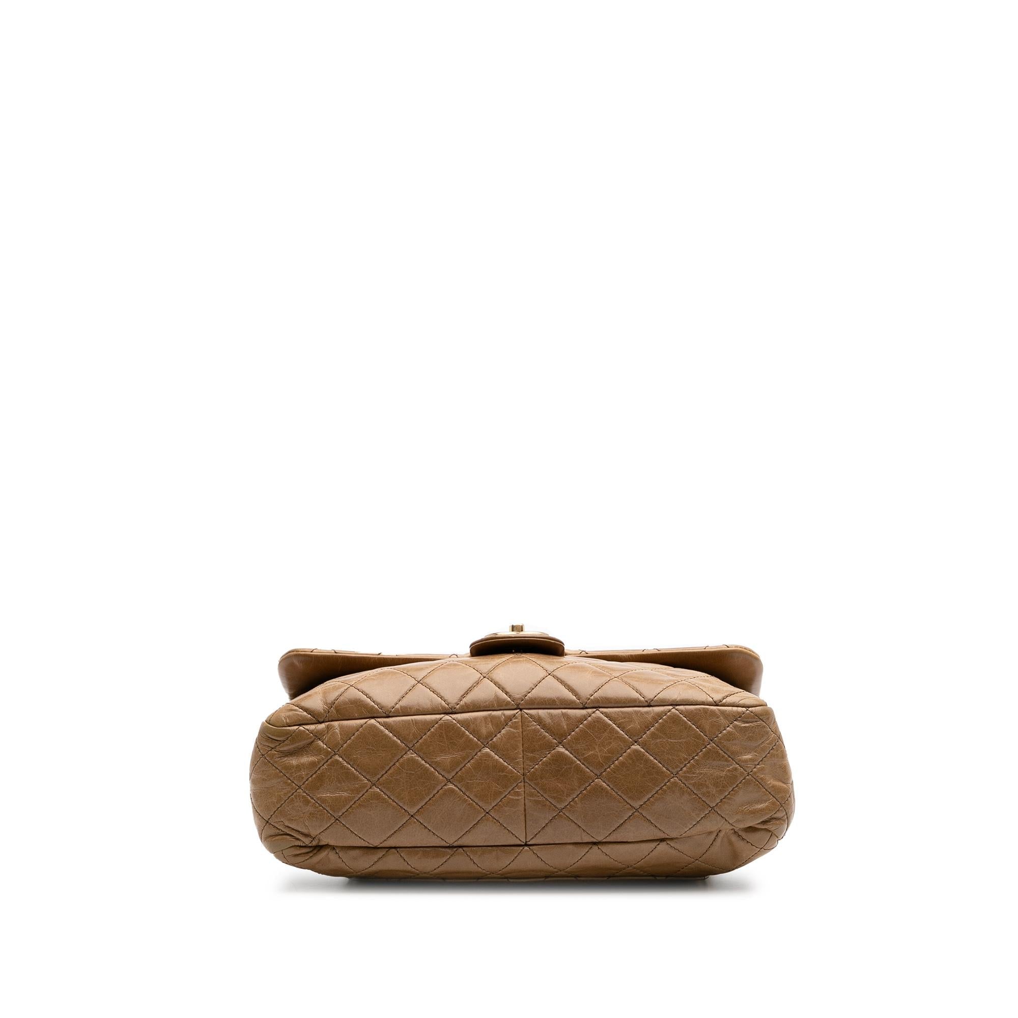 Chanel Medium Glazed Calfskin Castle Rock Top Handle Flap