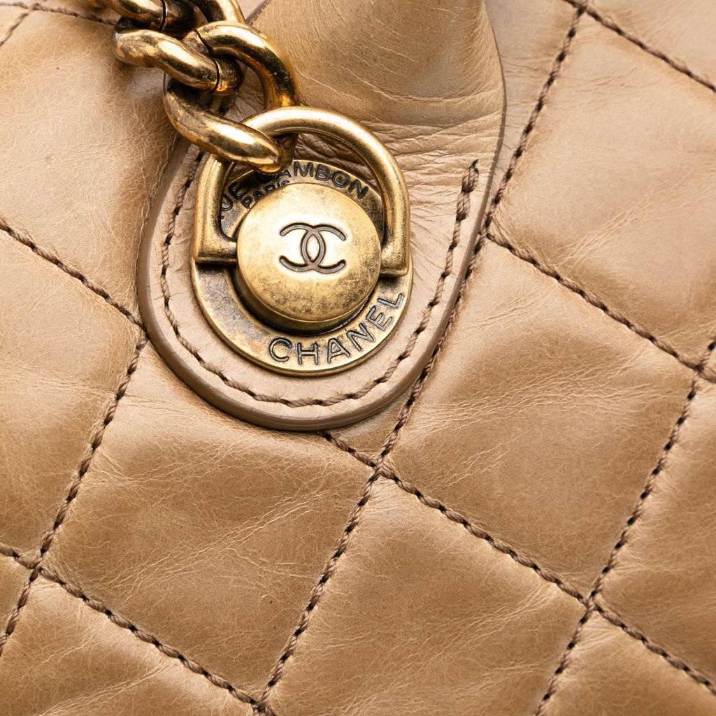 Chanel Medium Glazed Calfskin Castle Rock Top Handle Flap