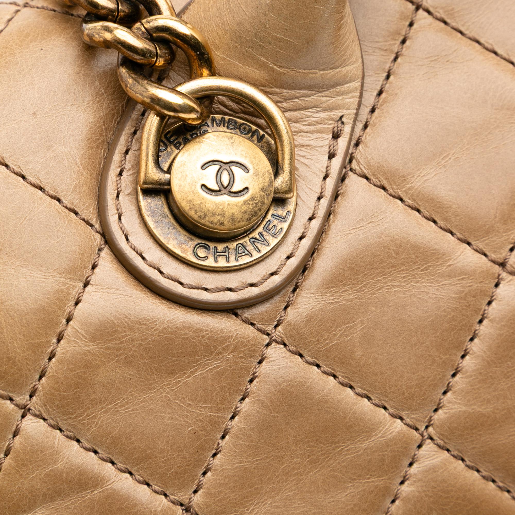 Chanel Medium Glazed Calfskin Castle Rock Top Handle Flap