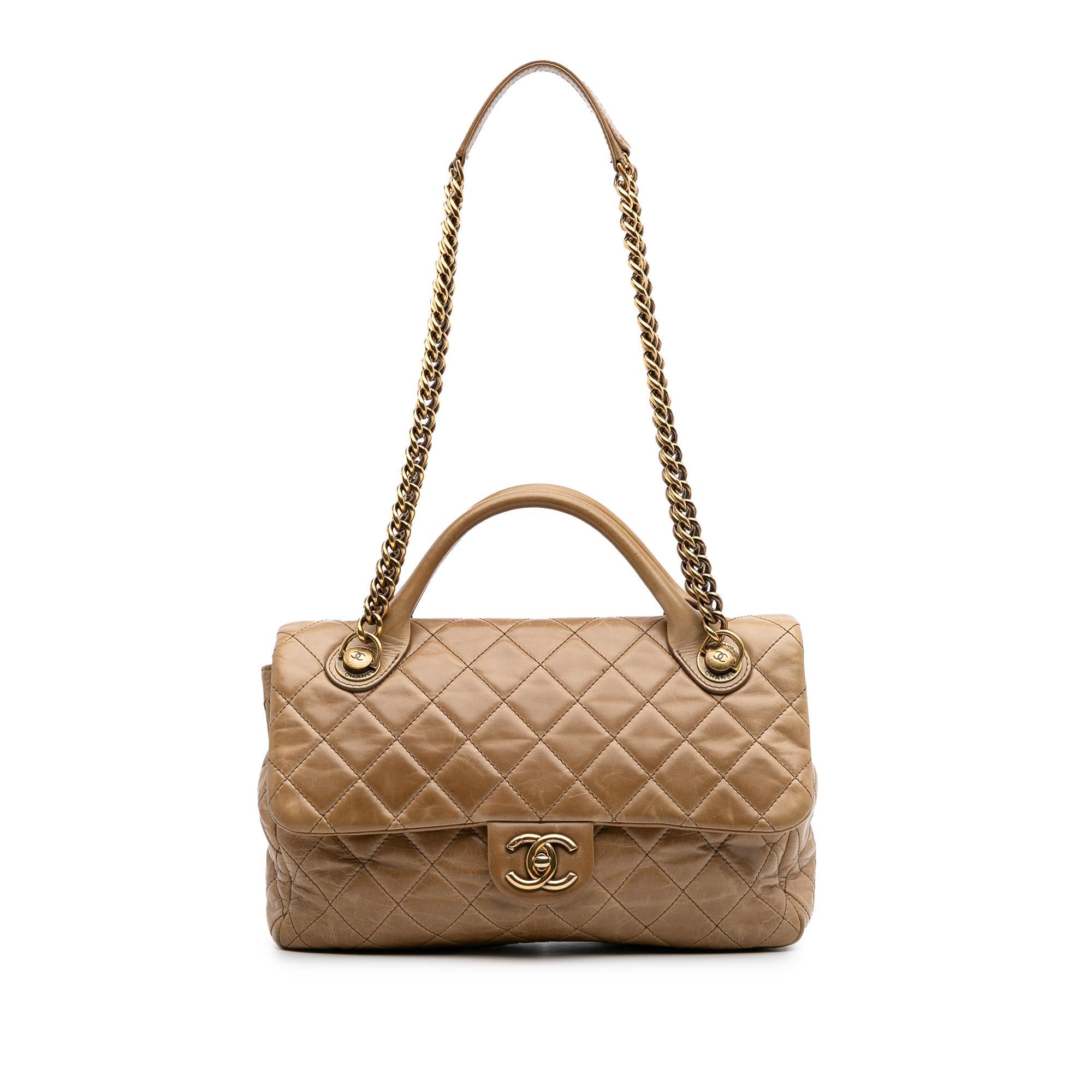 Chanel Medium Glazed Calfskin Castle Rock Top Handle Flap