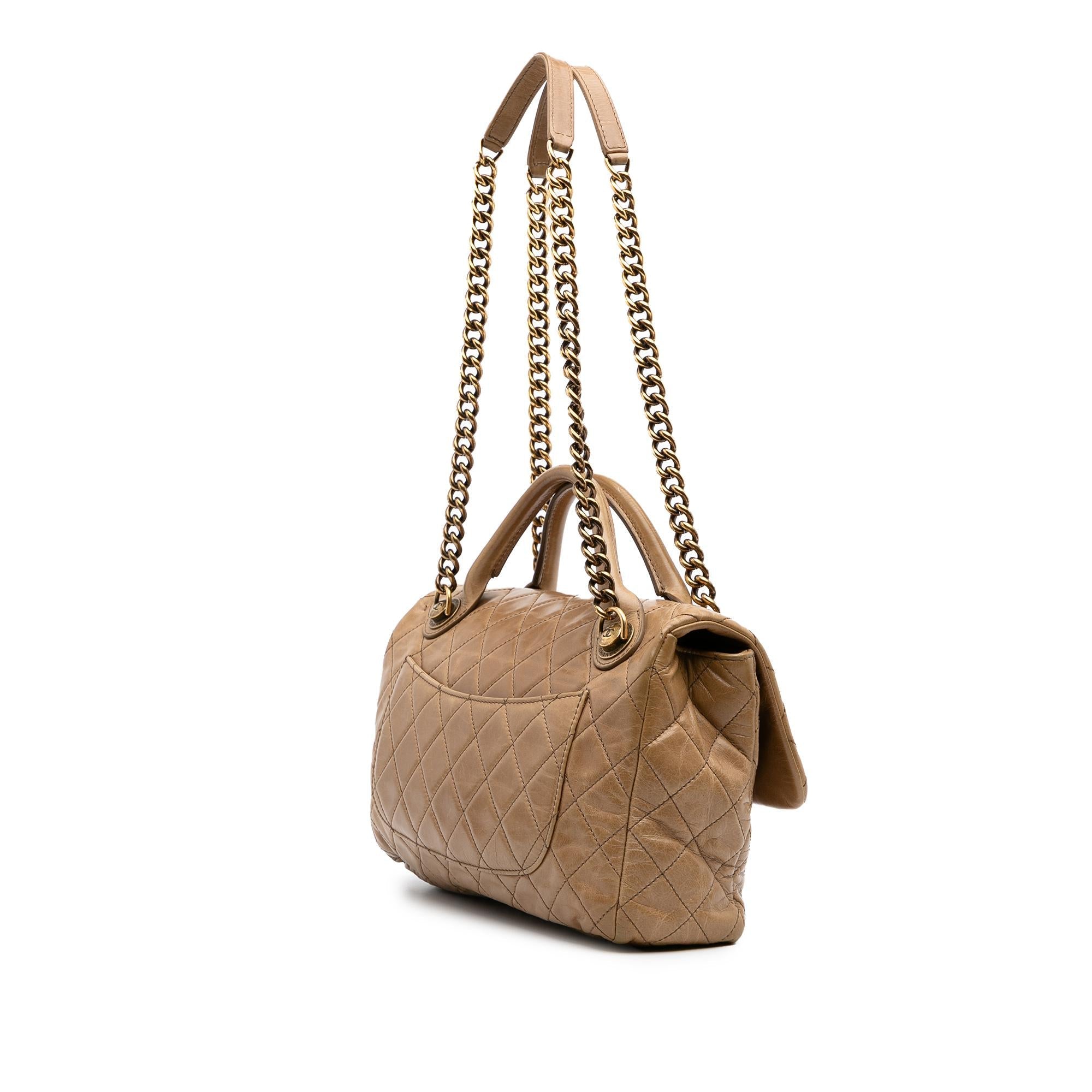 Chanel Medium Glazed Calfskin Castle Rock Top Handle Flap