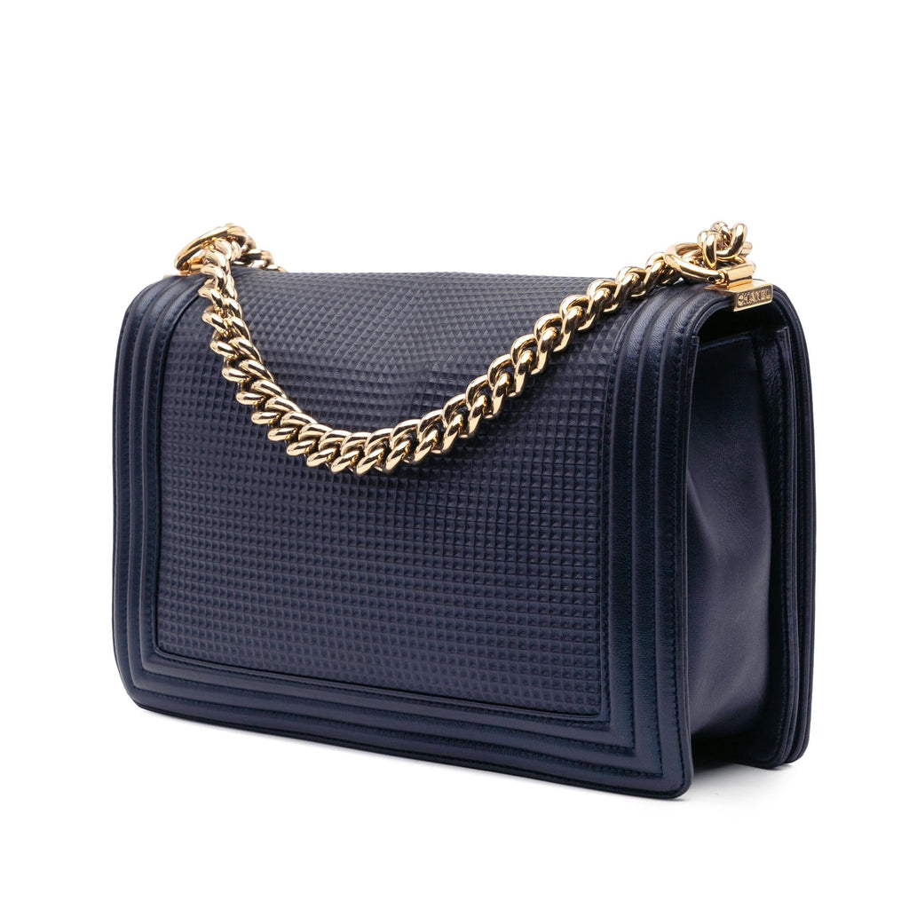 Chanel Medium Lambskin Embossed Cube Boy Flap