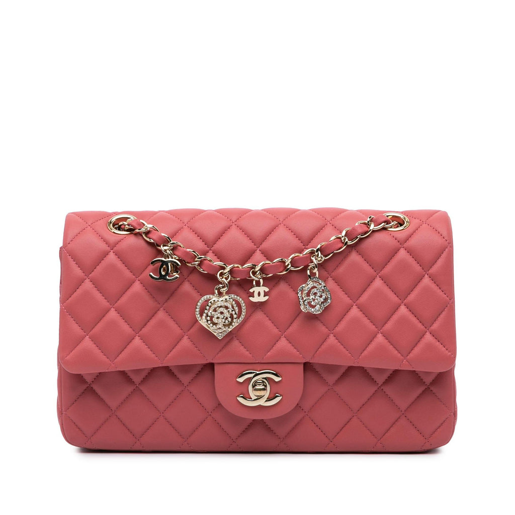 Chanel Medium Lambskin Valentine Heart Charms Single Flap