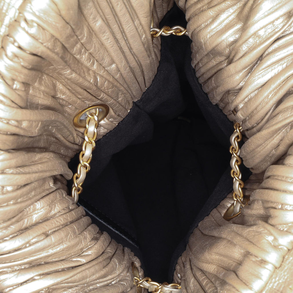 Chanel Medium Metallic Calfskin Coco Pleats Drawstring Backpack