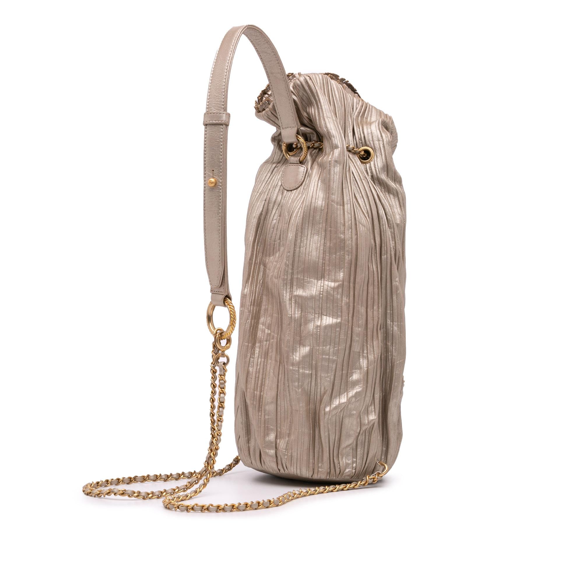 Chanel Medium Metallic Calfskin Coco Pleats Drawstring Backpack